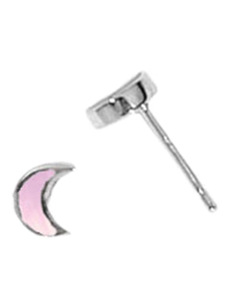 Sterling Silver Pink Shell Crescent Stud Earrings 5mm
