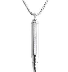 Steel Bullet with CZ Necklace 24"