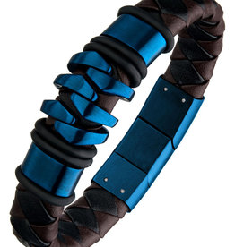 Brown Leather Blue Steel Bracelet