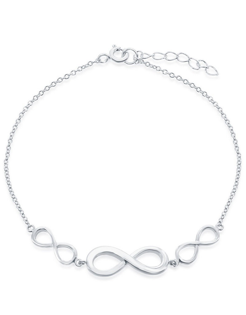Sterling Silver Triple Infinity Link Bracelet 7"+1"