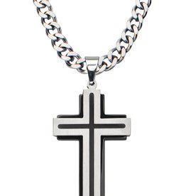 Black Line Steel Cross Necklace