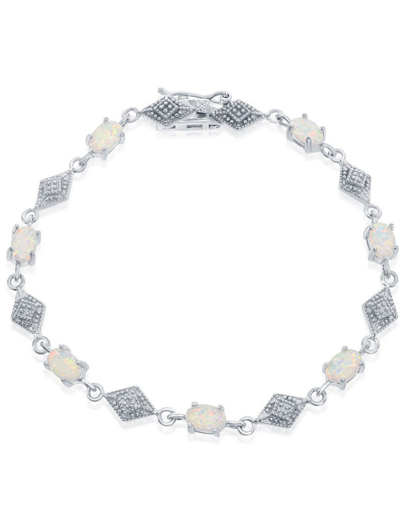 Sterling Silver Oval Opal Link Bracelet 7"