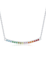 Sterling Silver Rainbow CZ Curved Bar Necklace