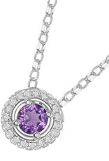 Sterling Silver Round Amethyst and White Topaz Necklace 17"+3" Extender