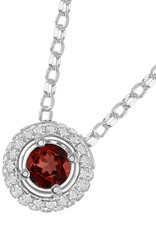 Sterling Silver Round Garnet and White Topaz Necklace 17"+3" Extender