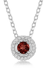 Sterling Silver Round Garnet and White Topaz Necklace 17"+3" Extender
