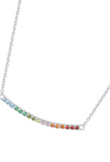 Sterling Silver Rainbow CZ Curved Bar Necklace
