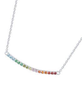 Rainbow CZ Curved Bar Necklace