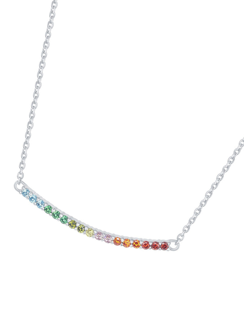Rainbow CZ Curved Bar Necklace