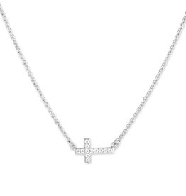 Small Sideways CZ Cross Necklace *clam-4899