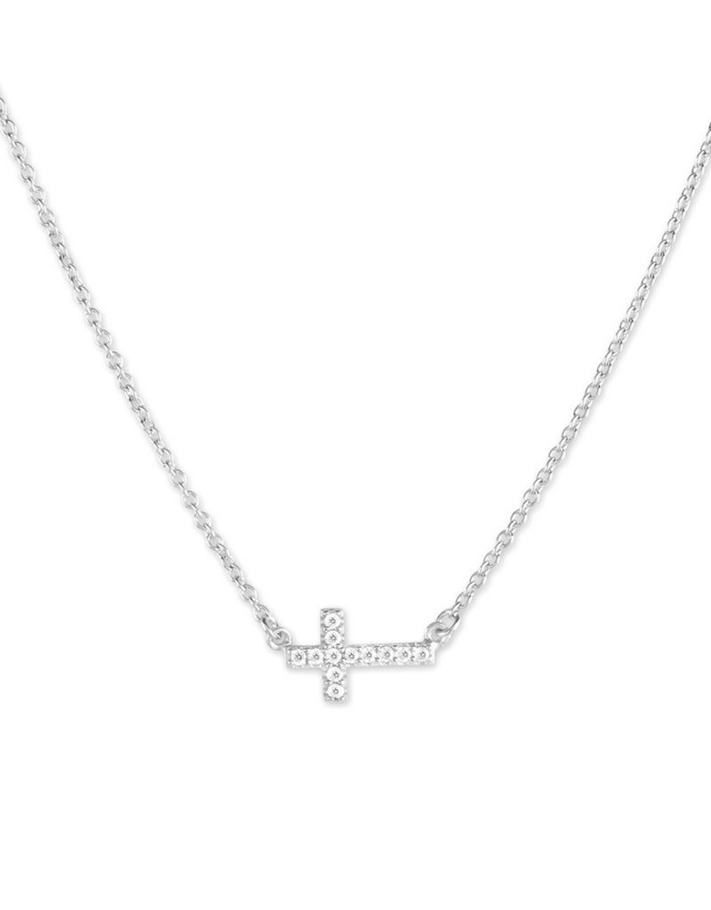 Sterling Silver Small Sideways CZ Cross Necklace - Simply Sterling