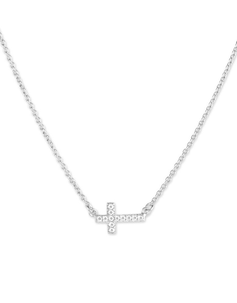 Small Sideways CZ Cross Necklace *clam-4899