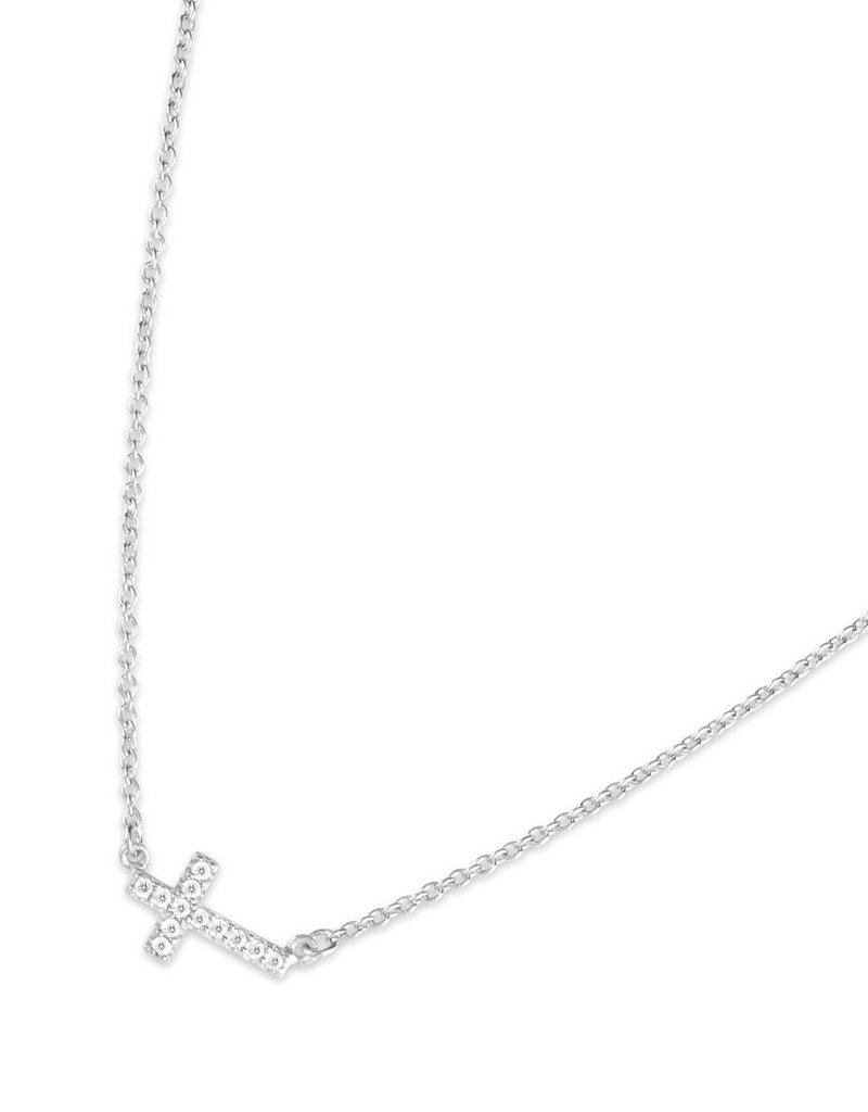 Sterling Silver Small Sideways CZ Cross Necklace