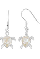 Sterling Silver Mother of Pearl Turtle Earrings 15mm