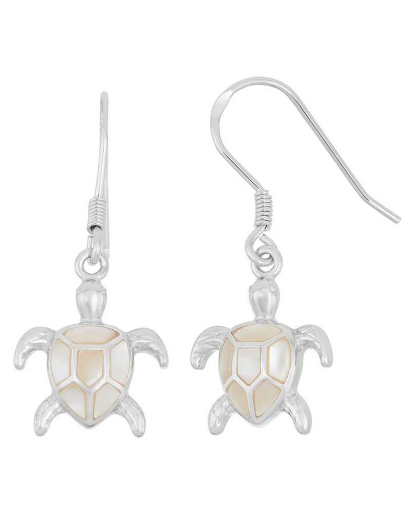 Sterling Silver Mother of Pearl Turtle Earrings 15mm