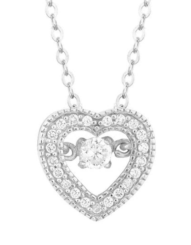 Sterling Silver Heart Dancing CZ Necklace 18"