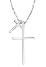 Sterling Silver Double Cross Necklace 16"+2"