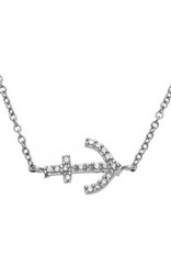 Sterling Silver CZ Anchor Necklace 16"+2"