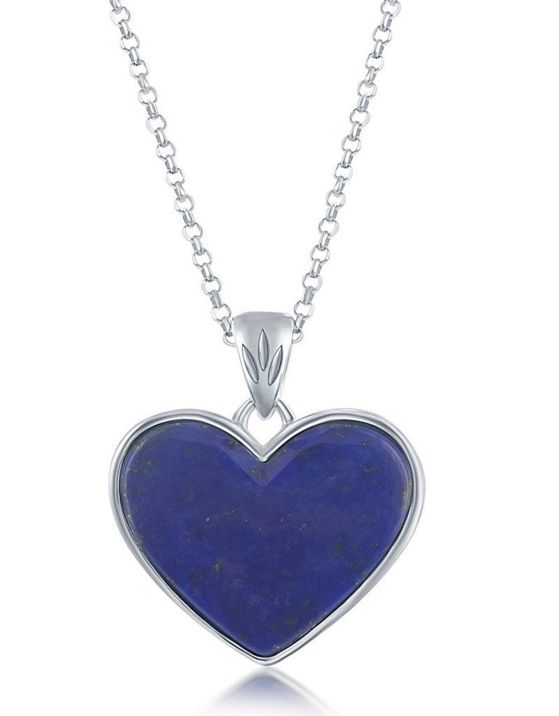 Sterling Silver Lapis Heart Necklace 18"