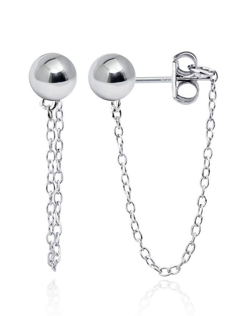 Sterling Silver 5mm Ball Stud with Dangle Chain Earrings