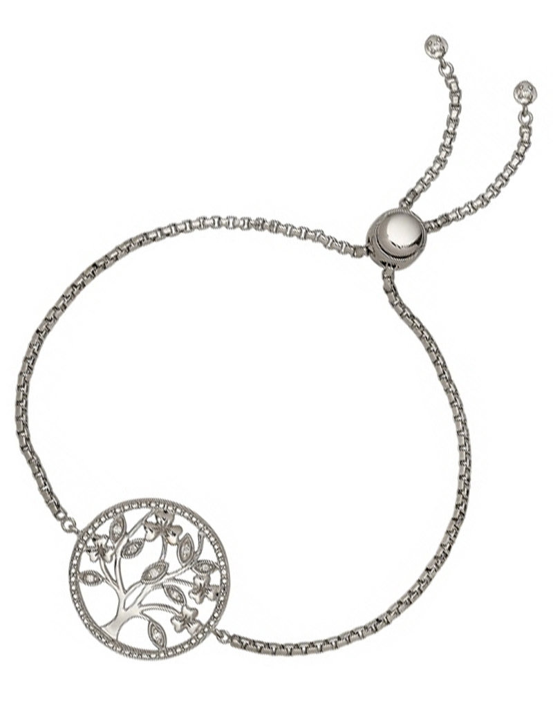 Sterling Silver CZ Tree of Life Adjustable Bolo Bracelet