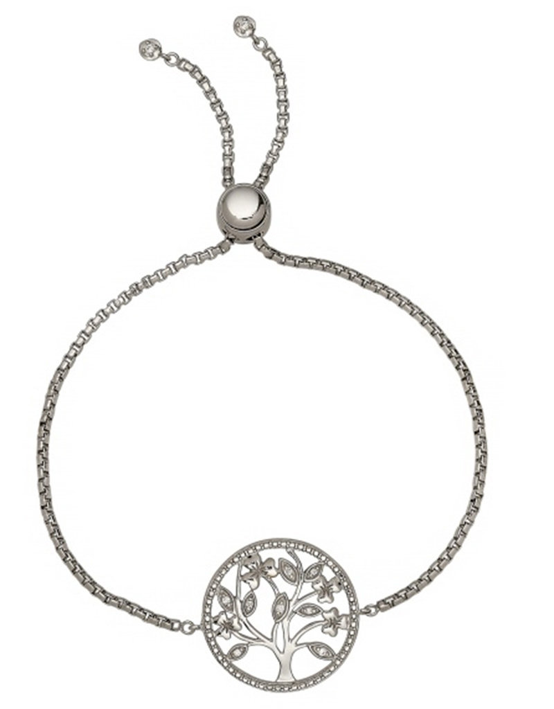 Sterling Silver CZ Tree of Life Adjustable Bolo Bracelet