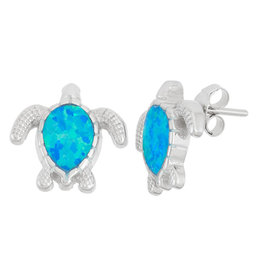 Blue Opal Turtle Post Earrings 15mm