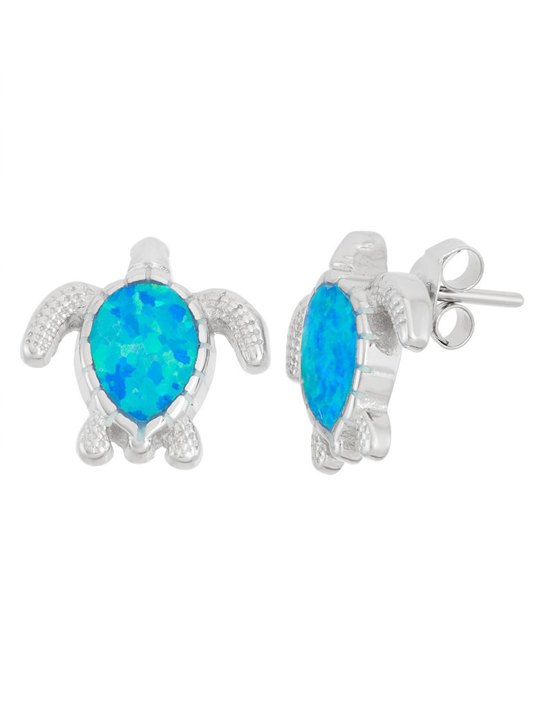 Blue Opal Turtle Post Earrings 15mm