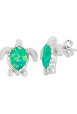 Sterling Silver Green Synthetic Opal Turtle Post Earrings 15mm