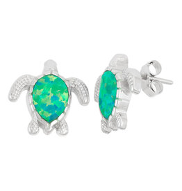 Green Opal Turtle Post Earrings 15mm