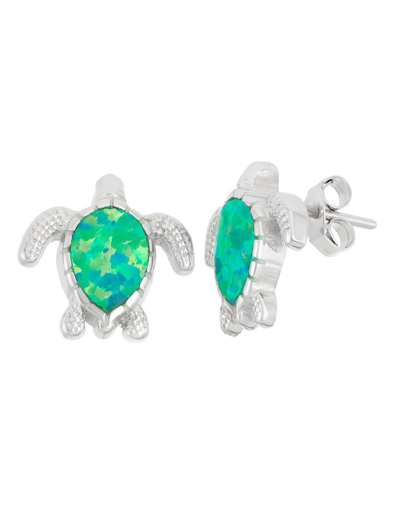 Green Opal Turtle Post Earrings 15mm