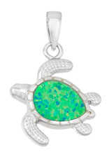 Sterling Silver Turtle Green Synthetic Opal Pendant