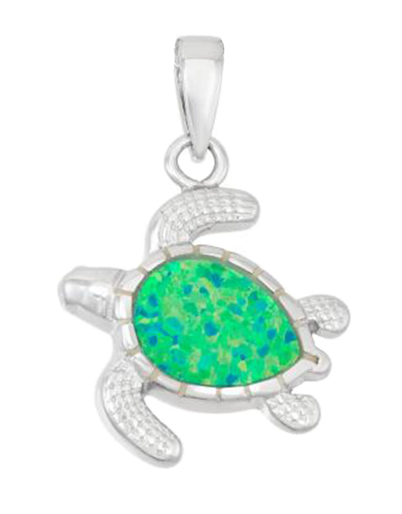 Sterling Silver Turtle Green Synthetic Opal Pendant