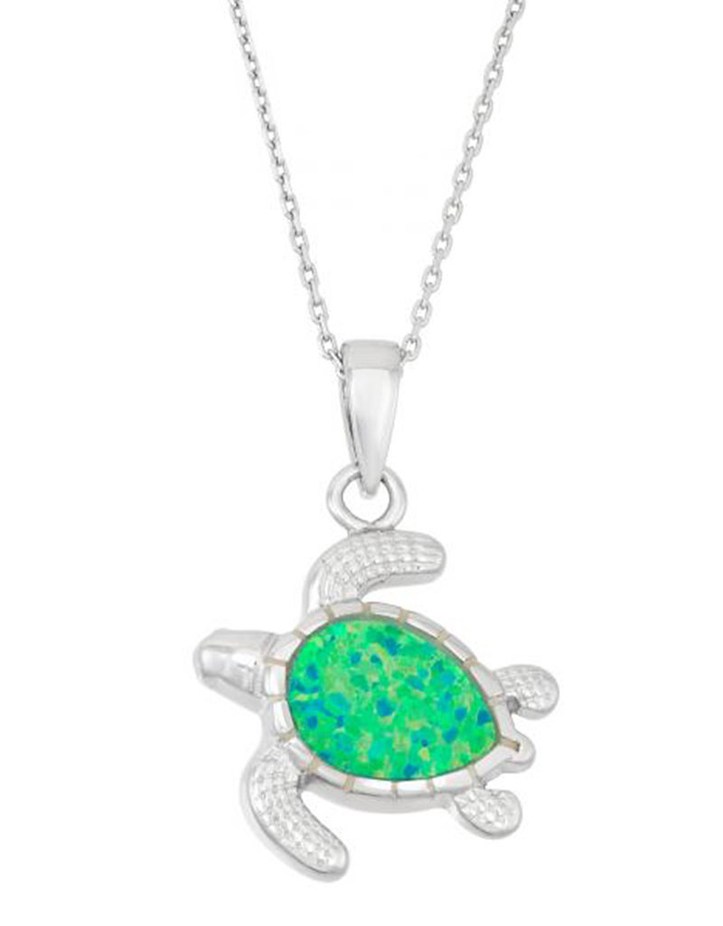 Sterling Silver Turtle Green Synthetic Opal Pendant
