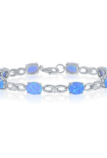 Sterling Silver Blue Opal and CZ Infinity Link Bracelet 7.25"