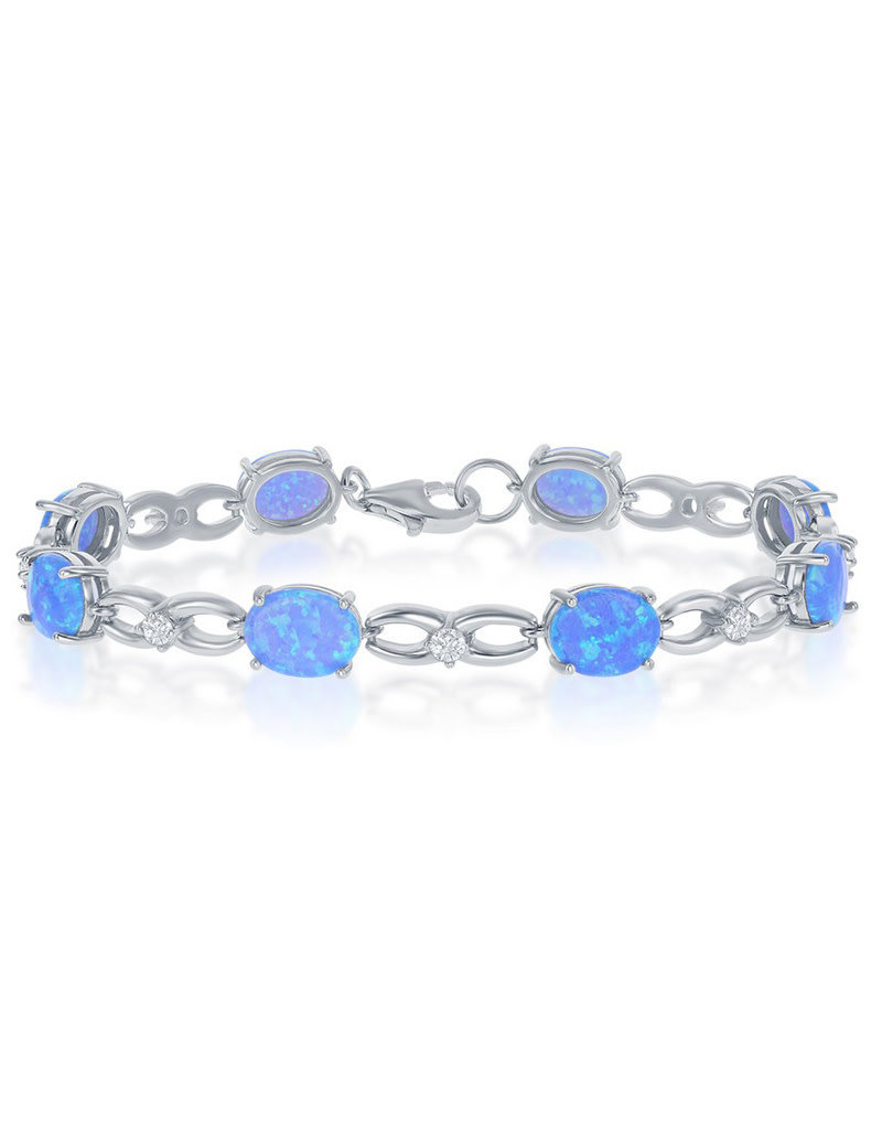 Sterling Silver Blue Opal and CZ Infinity Link Bracelet 7.25"