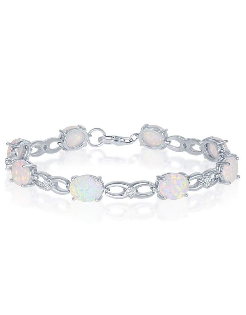 Sterling Silver White Opal and CZ Infinity Link Bracelet 7.25"