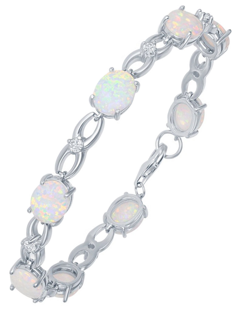 Sterling Silver White Opal and CZ Infinity Link Bracelet 7.25"