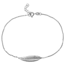 Sterling Silver Large Feather Anklet 9"+1"