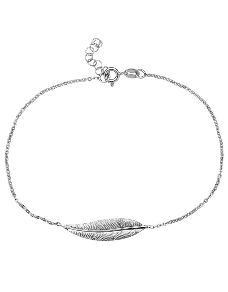 Sterling Silver Large Feather Anklet 9"+1"