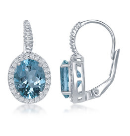 Oval Blue and White Topaz Earrings