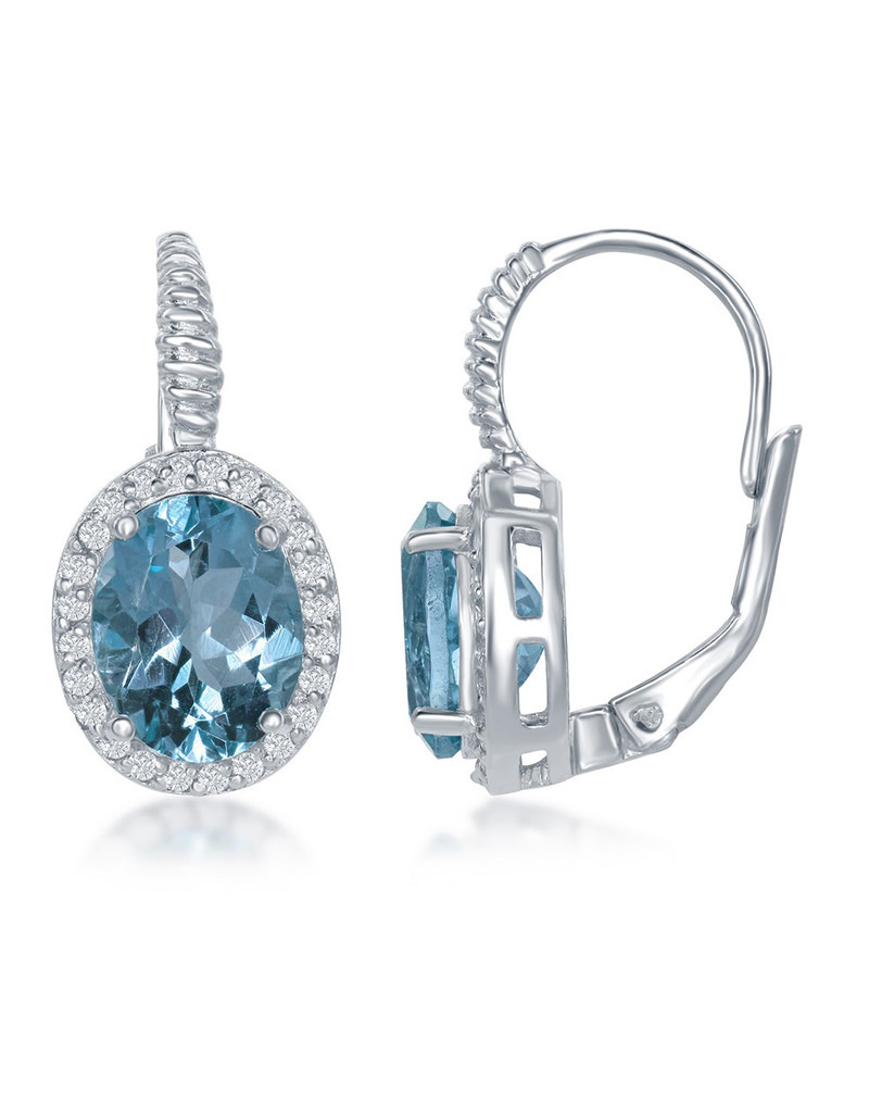 Oval Blue and White Topaz Earrings