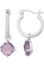 Sterling Silver White Topaz Hoop with Cushion Amethyst Earrings