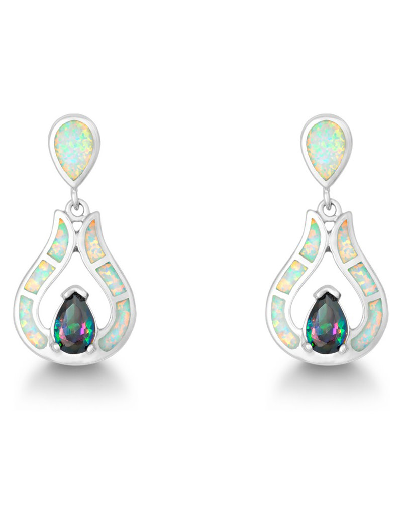 Opal and Mystic CZ Dangle Earrings