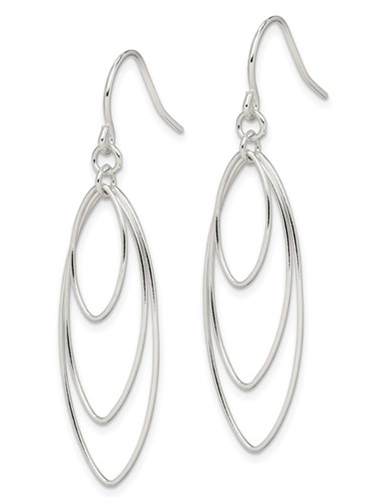 Sterling Silver Marquise Wire Dangle Earrings 36mm