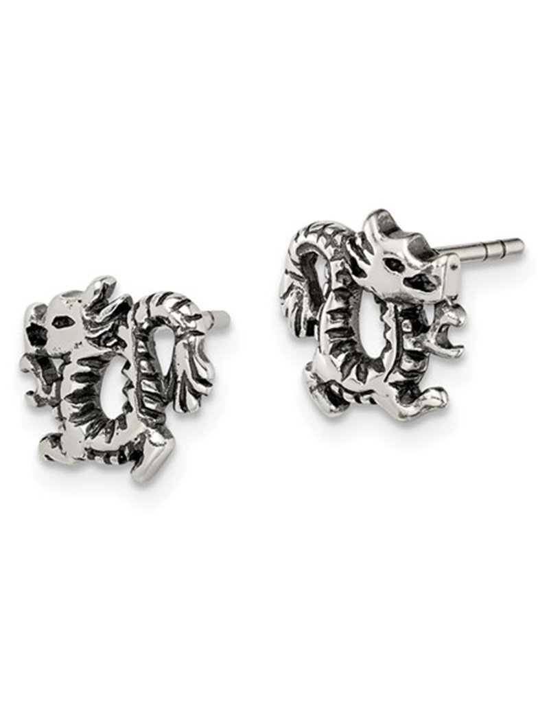 Antiqued Sterling Silver Dragon Post Earrings 9mm