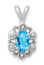 Sterling Silver Oval Blue Topaz and Diamond Necklace 18"