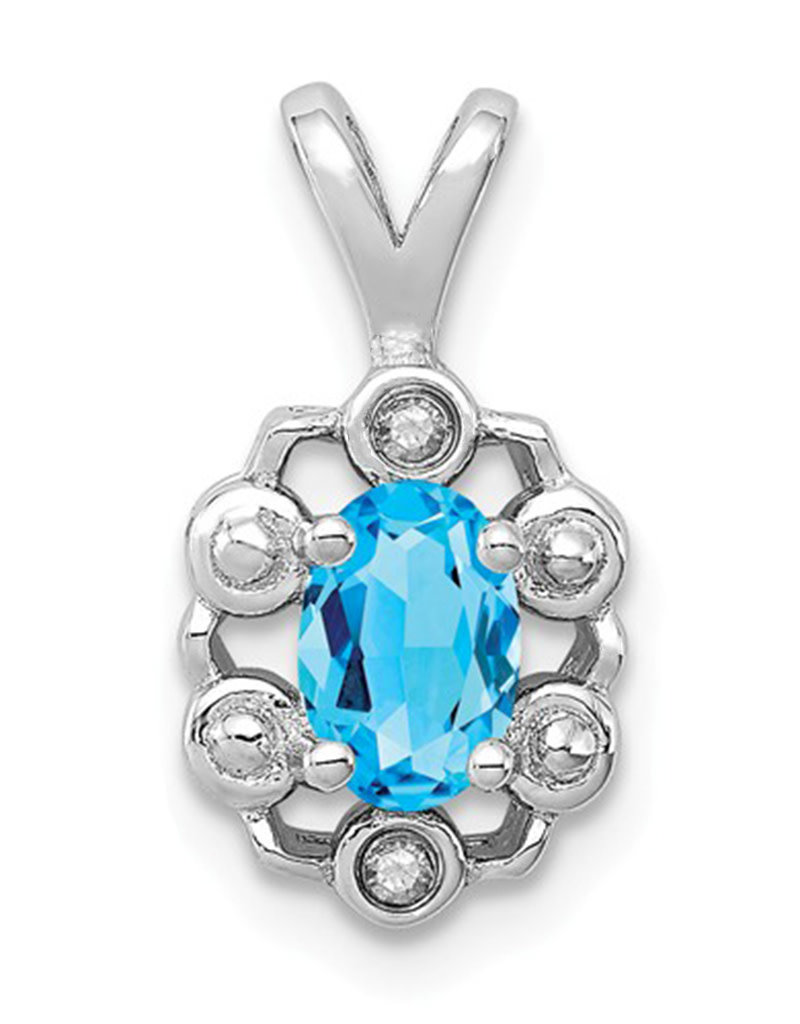 Sterling Silver Oval Blue Topaz and Diamond Necklace 18"