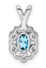 Sterling Silver Oval Blue Topaz and Diamond Necklace 18"