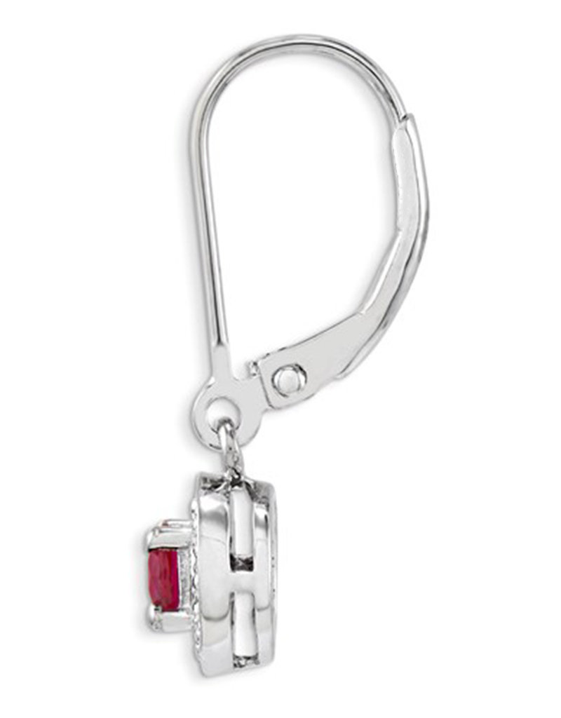 Sterling Silver Round Created Ruby and Diamond Leverback Earrings